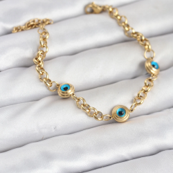 Mey İthalat® 316L Çelik Nazar Model Gold Renk Kadın Bileklik