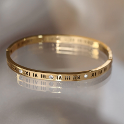 Mey İthalat® 316L Çelik Roma Rakamlı Gold Renk Bilezik Kelepçe