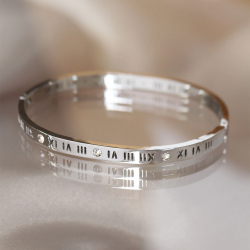 Mey İthalat® 316L Çelik Roma Rakamlı Silver Renk Bilezik Kelepçe