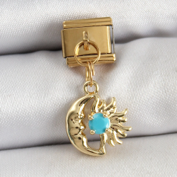 Mey İthalat® 316L Çelik Sallantılı Ay Ve Güneş Model Gold Renk Nomination Charm