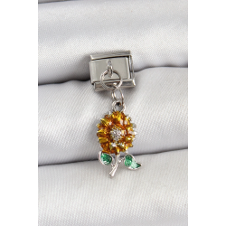 Mey İthalat® 316L Çelik Sallantılı Ayçiçeği Model Gümüş Renk Nomination Charm