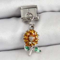 Mey İthalat® 316L Çelik Sallantılı Ayçiçeği Model Gümüş Renk Nomination Charm