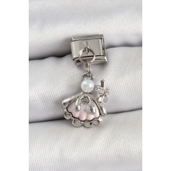 Mey İthalat® 316L Çelik Sallantılı İnci Detaylı İstiridye Model Gümüş Renk Nomination Charm