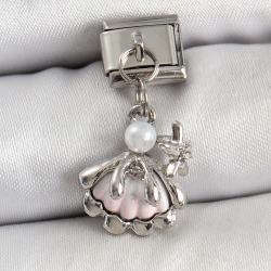 Mey İthalat® 316L Çelik Sallantılı İnci Detaylı İstiridye Model Gümüş Renk Nomination Charm