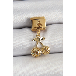 Mey İthalat® 316L Çelik Sallantılı Zirkon Taşlı Fiyonk Model Gold Renk Nomination C316L Çelik Sallantılı Kiraz Model Gold Renk Nomination Charm