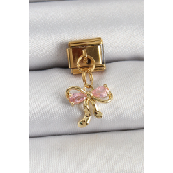 Mey İthalat® 316L Çelik Sallantılı Zirkon Taşlı Fiyonk Model Gold Renk Nomination Charm