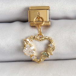 Mey İthalat® 316L Çelik Sallantılı Zirkon Taşlı Kalp Model Gold Renk Nomination Charm