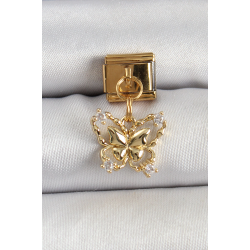 Mey İthalat® 316L Çelik Sallantılı Zirkon Taşlı Kelebek Model Gold Renk Nomination Charm