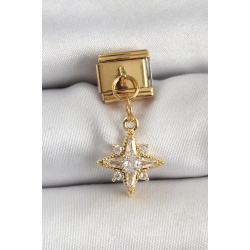 Mey İthalat® 316L Çelik Sallantılı Zirkon Taşlı Kutup Yıldızı Model Gold Renk Nomination Charm