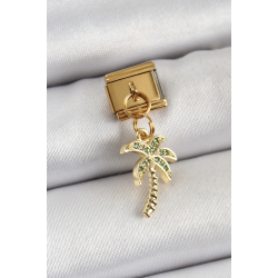 Mey İthalat® 316L Çelik Sallantılı Zirkon Taşlı Palmiye Ağacı Model Gold Renk Nomination Charm