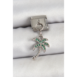 Mey İthalat® 316L Çelik Sallantılı Zirkon Taşlı Palmiye Ağacı Model Gümüş Renk Nomination Charm