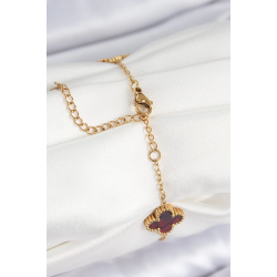 Mey İthalat® 316L Çelik Sedefli Kırmızı Gold Renk Yonca Kadın Bileklik