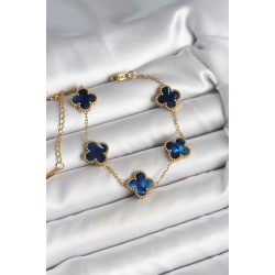 Mey İthalat® 316L Çelik Sedefli Lacivert Gold Renk Yonca Kadın Bileklik