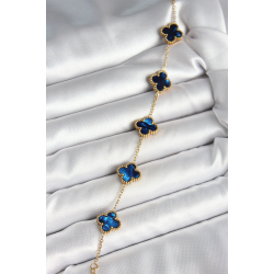 Mey İthalat® 316L Çelik Sedefli Lacivert Gold Renk Yonca Kadın Bileklik