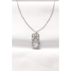 Mey İthalat® 316L Çelik Silver Renk Zirkon Taşlı Kalpli Fiyonk Kolye