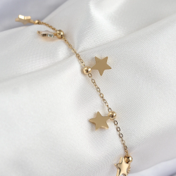 Mey İthalat® 316L Çelik Sıralı Yıldız Model Gold Renk Kadın Bileklik