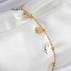 Mey İthalat® 316L Çelik Sıralı Yonca Model Gold Renk Kadın Bileklik