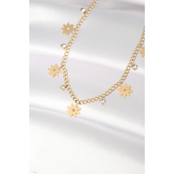 Mey İthalat® 316L Çelik Taşlı Gold Renk Çoklu Çiçek Kolye