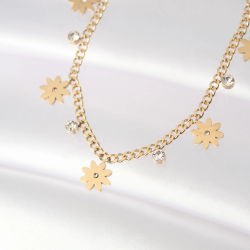 Mey İthalat® 316L Çelik Taşlı Gold Renk Çoklu Çiçek Kolye