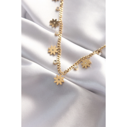 Mey İthalat® 316L Çelik Taşlı Gold Renk Çoklu Çiçek Kolye