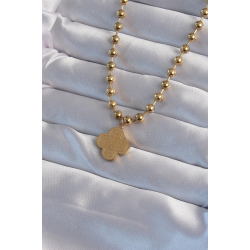 Mey İthalat® 316L Çelik Top Zincirli Gold Renk İşlemeli Yonca Model Kolye