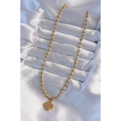 Mey İthalat® 316L Çelik Top Zincirli Gold Renk İşlemeli Yonca Model Kolye