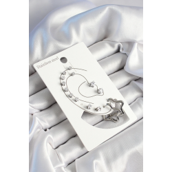 Mey İthalat® 316L Çelik Yıldız Figürlü Ve Zirkon Taşlı Gümüş Renk 7'li Çift Kadın Küpe Set