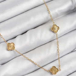 Mey İthalat® 316L Çelik Yonca Model Gold Renk Kadın Kolye