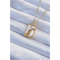 Mey İthalat® 316L Çelik Zincir Altın Renk Beyaz Mineli Tarot Kolye