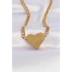 Mey İthalat® 316L Çelik Zincir Altın Renk Düz Plaka Kalp Kolye