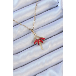 Mey İthalat® 316L Çelik Zincir Altın Renk Kırmızı Etekli Zirkon Taşlı Balerin Kolye