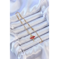 Mey İthalat® 316L Çelik Zincir Altın Renk Kırmızı Etekli Zirkon Taşlı Balerin Kolye