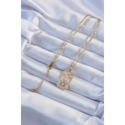 Mey İthalat® 316L Çelik Zincir Altın Renk Lila Zirkon Taşlı Tarot Kolye