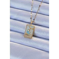 Mey İthalat® 316L Çelik Zincir Altın Renk Mavi Mineli Tarot Kolye