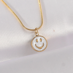 Mey İthalat® 316L Çelik Zincir Altın Renk Mermer Desenli Minimal Smile Kolye