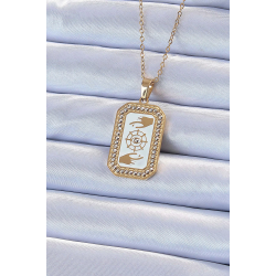 Mey İthalat® 316L Çelik Zincir Altın Renk Mineli Zirkon Taşlı Göz Figür Tarot Kolye