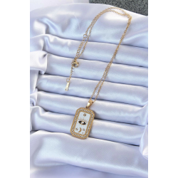 Mey İthalat® 316L Çelik Zincir Altın Renk Mineli Zirkon Taşlı Göz Figür Tarot Kolye