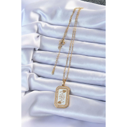 Mey İthalat® 316L Çelik Zincir Altın Renk Mineli Zirkon Taşlı Göz Figür Tarot Kolye