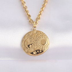 Mey İthalat® 316L Çelik Zincir Altın Renk Oval Desenli Kolye