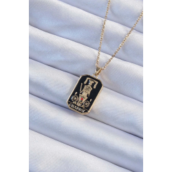 Mey İthalat® 316L Çelik Zincir Altın Renk Siyah Mineli Tarot Kolye