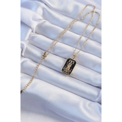 Mey İthalat® 316L Çelik Zincir Altın Renk Siyah Mineli Tarot Kolye