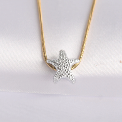 Mey İthalat® 316L Çelik Zincir Altın Renk Zincirli Gümüş Renk Deniz Yıldızı Tasarımlı Kolye