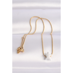 Mey İthalat® 316L Çelik Zincir Altın Renk Zincirli Gümüş Renk Deniz Yıldızı Tasarımlı Kolye