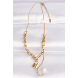 Mey İthalat® 316L Çelik Zincir Altın Renk Zincirli Love Yazılı Kilit Kolye