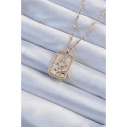 Mey İthalat® 316L Çelik Zincir Altın Renk Zirkon Taşlı Aslan Figürlü Tarot Kolye