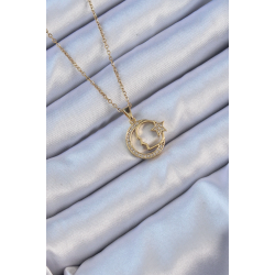 Mey İthalat® 316L Çelik Zincir Altın Renk Zirkon Taşlı Ay Yıldız Simgeli Atatürk Kolye