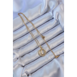 Mey İthalat® 316L Çelik Zincir Altın Renk Zirkon Taşlı Ay Yıldız Simgeli Atatürk Kolye