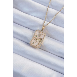 Mey İthalat® 316L Çelik Zincir Altın Renk Zirkon Taşlı Boğa Figürlü Tarot Kolye