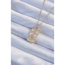 Mey İthalat® 316L Çelik Zincir Altın Renk Zirkon Taşlı Çerçeveli Tarot Kolye