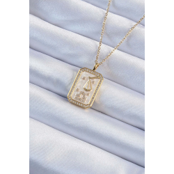 Mey İthalat® 316L Çelik Zincir Altın Renk Zirkon Taşlı Çerçeveli Tarot Kolye